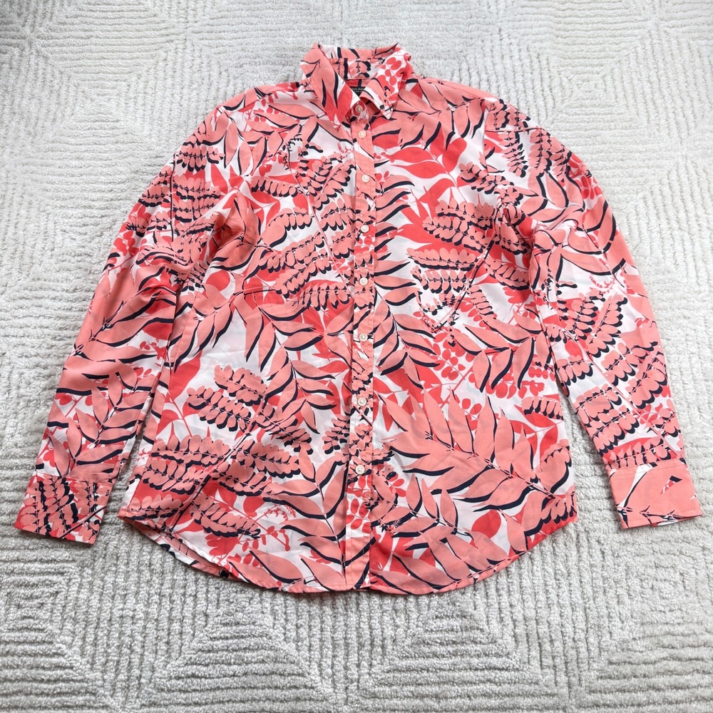 Banana Republic Dillon Shirt Womens XS Coral Tropical Palm Leaf Coastal Resort